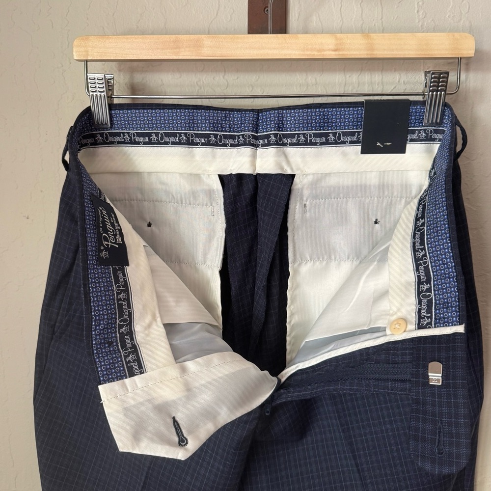 NWT Original Penguin Wool Navy Blue Plaid Slim Dress Pants Size 32W x 30L - Picture 5 of 13